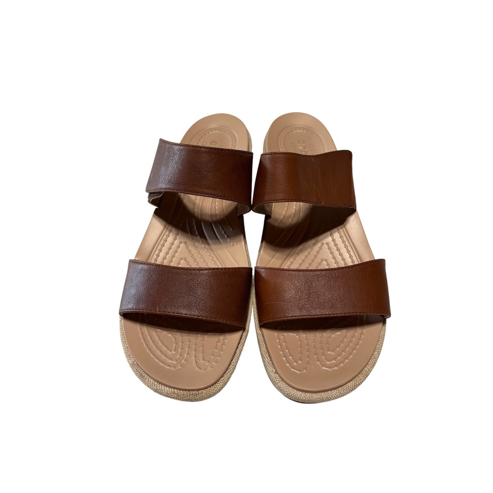 Crocs Leigh II Women 11 Brown Two Strap Wedge Sandals Dual Comfort Slides 202531